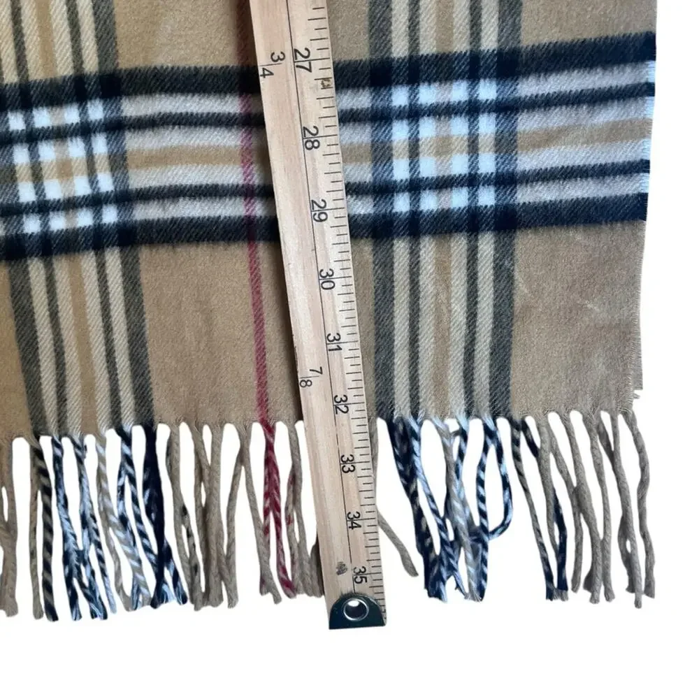 V Fraas Cashmink Classic Plaid Scarf With Fringe Tan Black Soft Fuzzy Cozy Warm